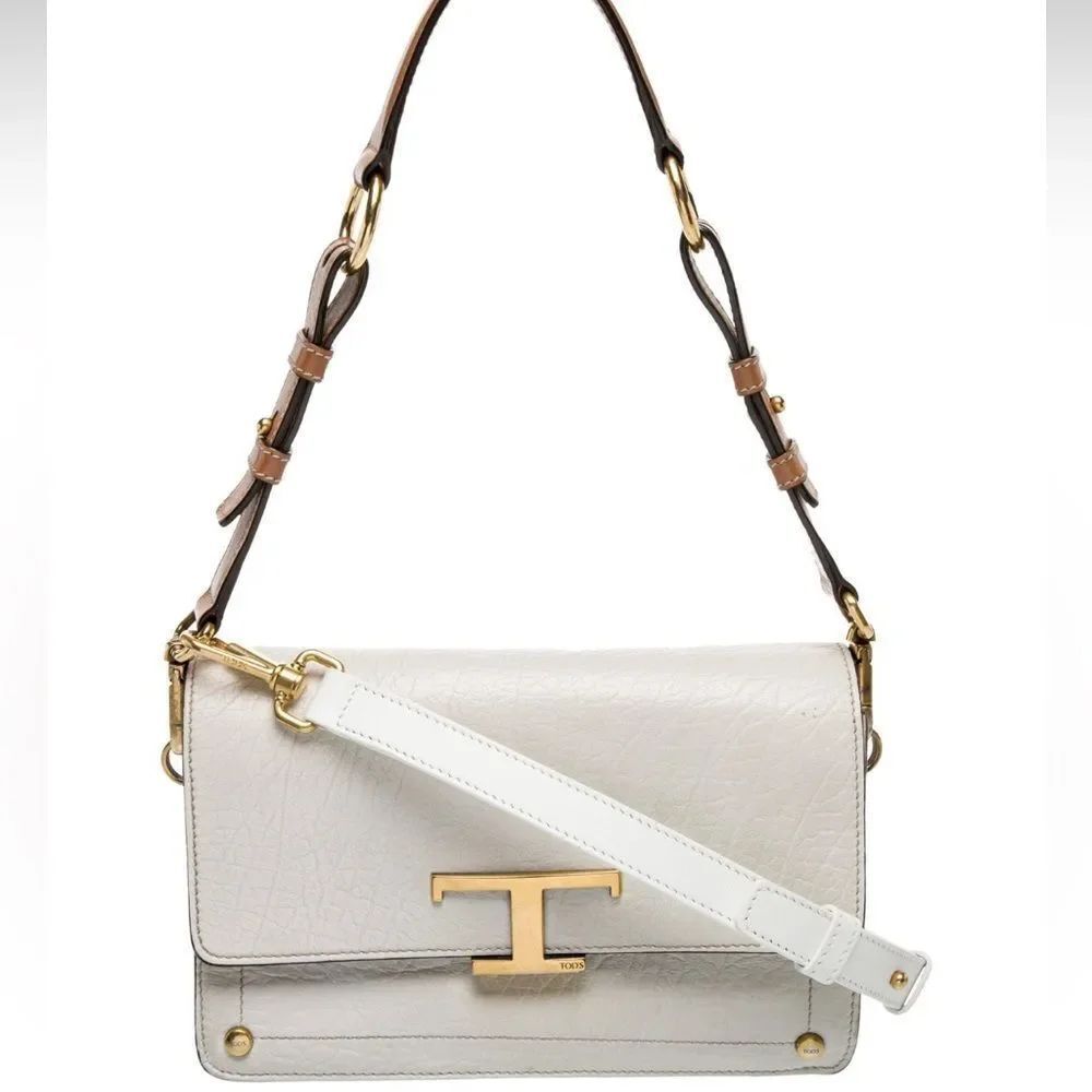 Tod's White and Tan Leather Shoulder Bag
